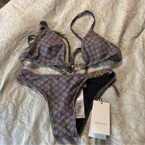Gucci Black Monogram Bikini Set